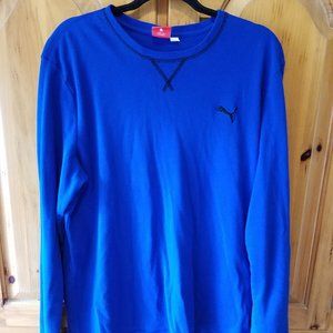 Puma Mens Royal Blue Long Sleeve Thermal Waffle Knit T-Shirt Size Large EUC